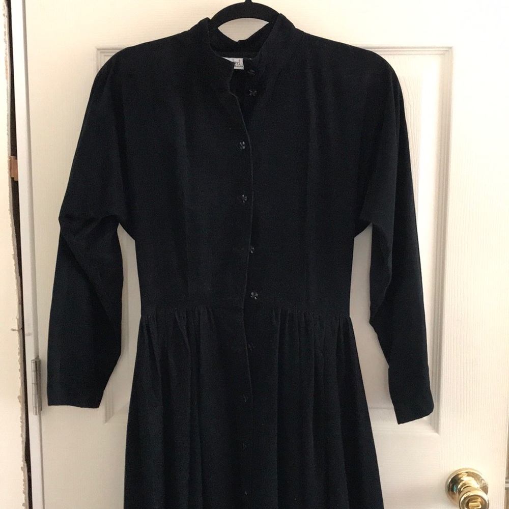 RARE 80’s Vintage Black Corduroy Janet Russo Nantucket NY Long Sleeve Midi Dress